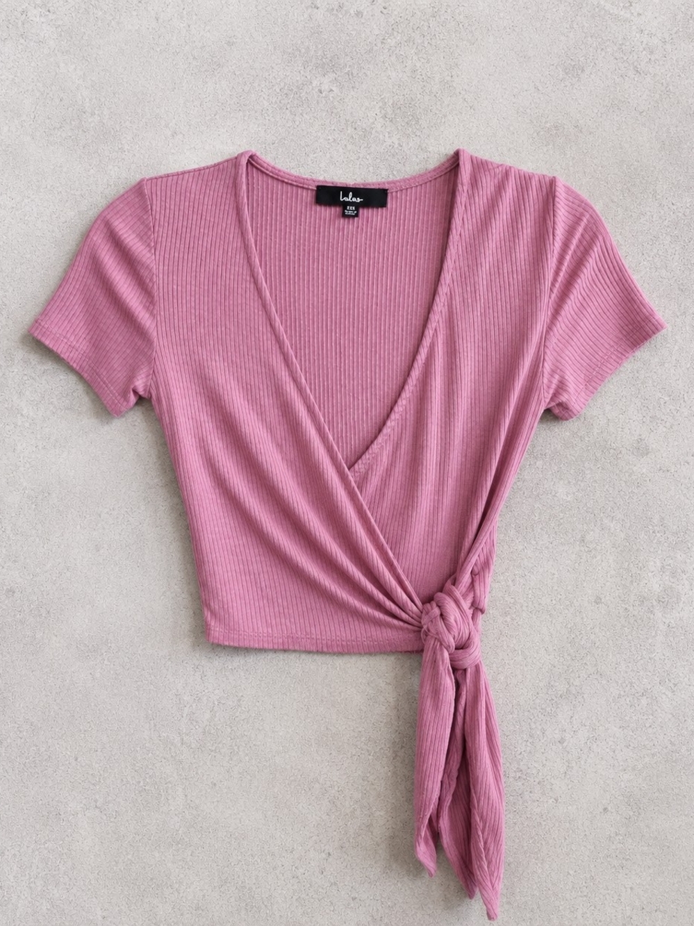 Lulus Dusty Rose Pink Ribbed Wrap Tie Crop Top Size XS